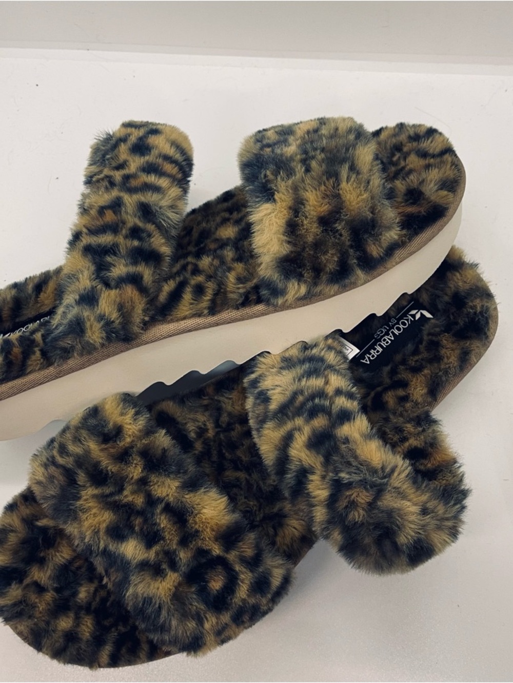 Koolaburra Faux Fur Leopard Slide Slippers - Tan/Black New In Box sz 9